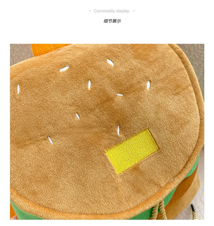 Zaino hamburger cartoon unisex – Backpack kawaii grande capacità per bambini e adulti, design buffo e comodo
