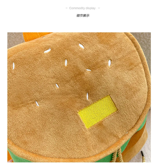 Zaino hamburger cartoon unisex – Backpack kawaii grande capacità per bambini e adulti, design buffo e comodo