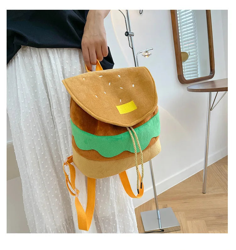 Zaino hamburger cartoon unisex – Backpack kawaii grande capacità per bambini e adulti, design buffo e comodo