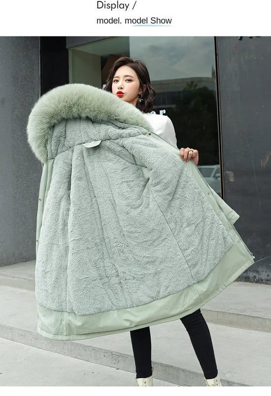 Parka invernale donna – Cappotto lungo imbottito con fodera in lana, cappuccio e colletto in pelliccia, giacca calda da neve