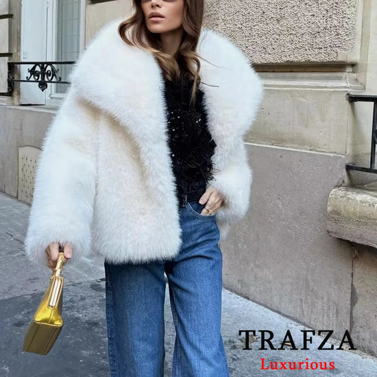 Giacca in pelliccia sintetica marrone con scollo a V per donna – Giacca lunga a maniche lunghe, stile casual elegante per l'autunno/inverno
