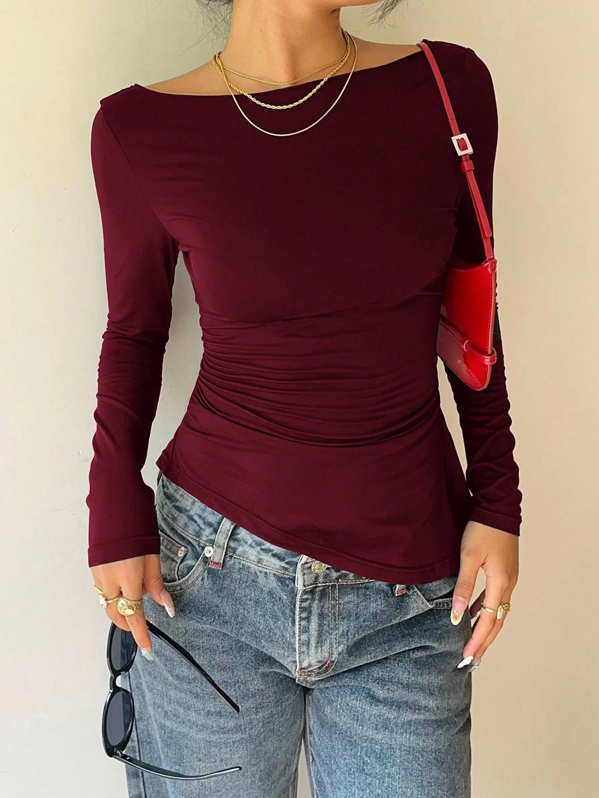 Maglia donna con pizzo e fiocco a maniche lunghe