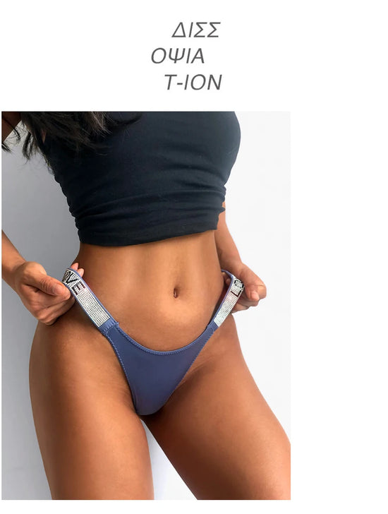 Perizoma sportivo donna con strass e scritta sexy – Intimo G-string vita alta in microfibra elasticizzata