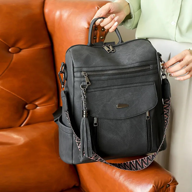 Zaino donna in pelle sintetica impermeabile + ant-furto – travel business college backpack grande capacità con nappina 2025