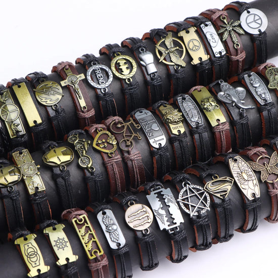 10-100 Braccialetti in Pelle Intrecciata Regolabili – Bracciali Uomo / Donna All’Ingrosso Retro Style