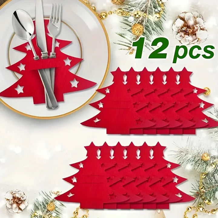 Set 12 pezzi tovagliette tagliere in feltro forma albero di Natale con stelle – decorazioni tavola natalizie resistenti per feste e cene
