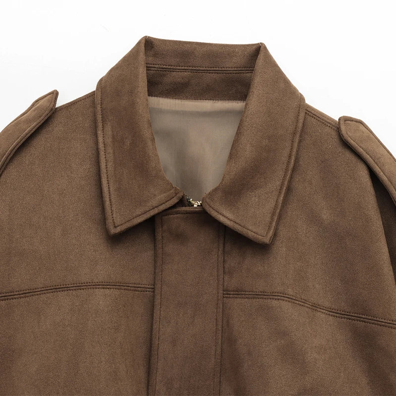 Giacca Bomber Donna con Zip, Collo a Revers e Maniche Lunghe – Giubbotto Corto Stile High Street 2025 per Autunno/Inverno