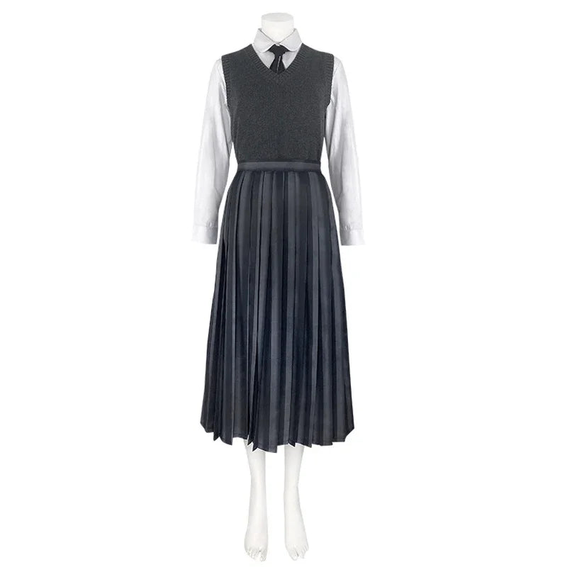 Costume università Mercoledi Addams 2025 – uniforme scolastica cosplay con giacca, gilet, gonna, perfetto per Halloween/adulti e bambini