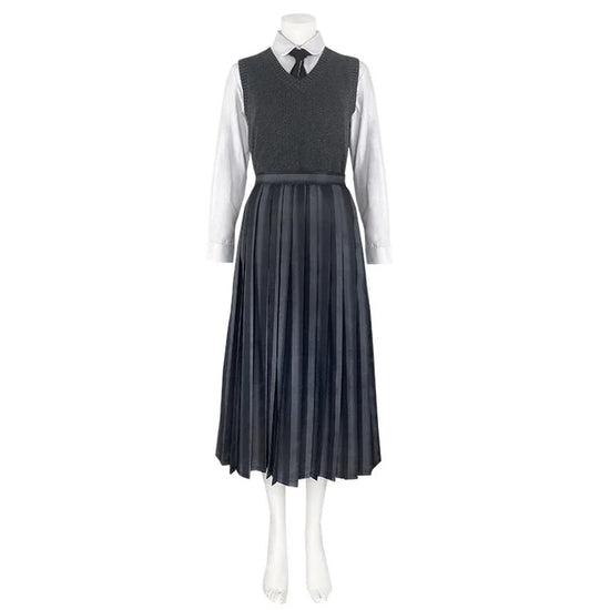 Costume università Mercoledi Addams 2025 – uniforme scolastica cosplay con giacca, gilet, gonna, perfetto per Halloween/adulti e bambini