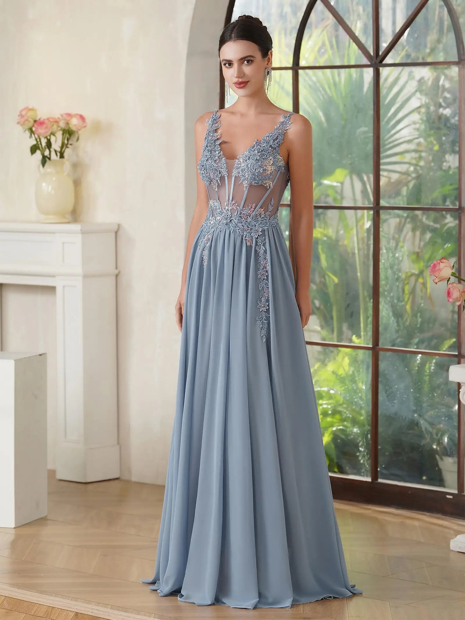 Abito Lungo Elegante da Sera Donna – Spacco con Spalline Sottili