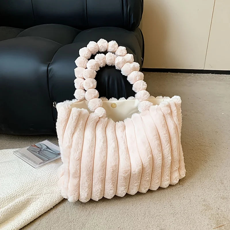 Tote bag rigata in faux fur – Borsa soffice a spalla a righe
