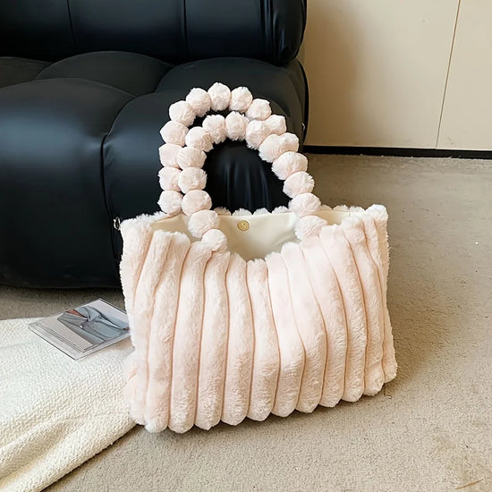 Tote bag rigata in faux fur – Borsa soffice a spalla a righe