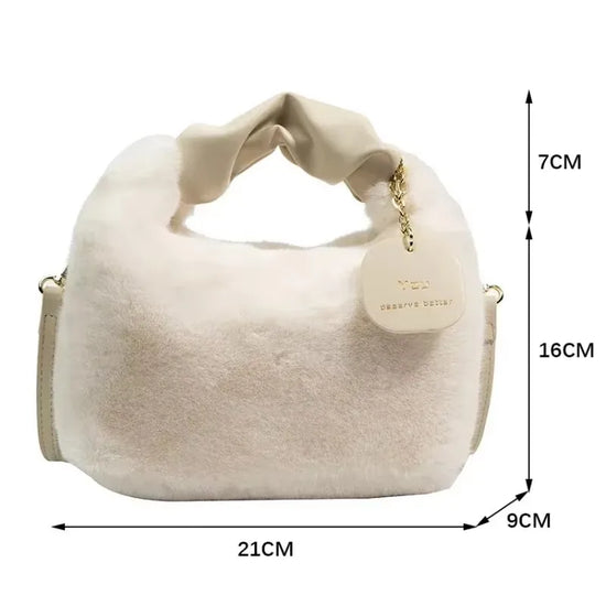 Borsa a mezzaluna in ecopelliccia donna – Hobo half-moon con manico arricciato e tracolla crossbody