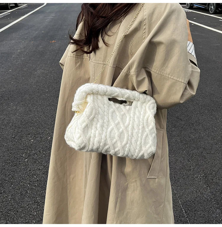 Borsa Crochet Donna Invernale – Crossbody Tricot con Catena e Texture Maglia