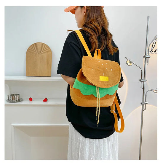 Zaino hamburger cartoon unisex – Backpack kawaii grande capacità per bambini e adulti, design buffo e comodo
