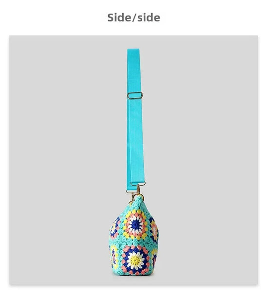 Borsa a tracolla in cotone uncinetto traforato – shoulder bag artigianale floreale con zip, stile boho