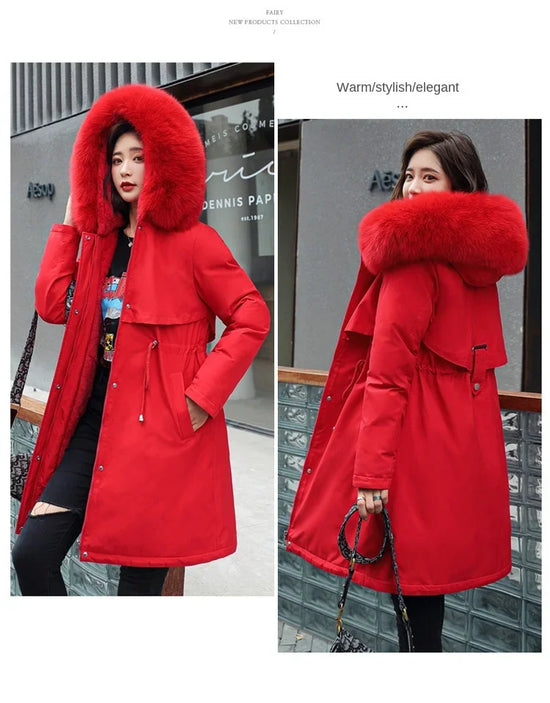Parka invernale donna – Cappotto lungo imbottito con fodera in lana, cappuccio e colletto in pelliccia, giacca calda da neve