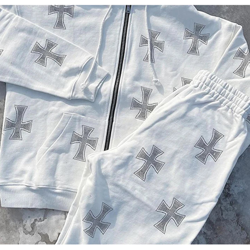 Felpa con cappuccio, zip e strass stile Y2K