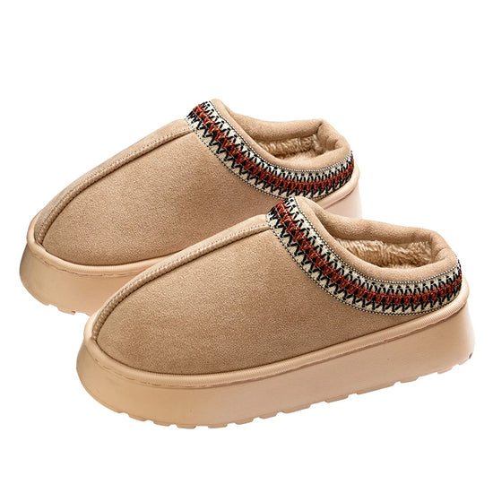 Slippers donna invernali ricamate antiscivolo ‒ pantofole plush indoor/outdoor con suola spessa e bordo caldo per l’inverno 2025