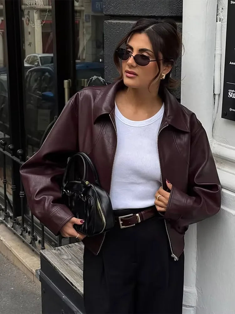 Giacca Donna Effetto Pelle Vintage con Zip - immagine 2