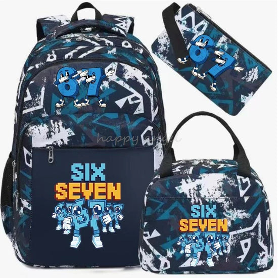 67 Six Seven Print 3Pcs/set Camouflage Backpack With Lunch Bag Steal A BrainRot Boy Student Teens Rucksack Girl Casual SchoolBag