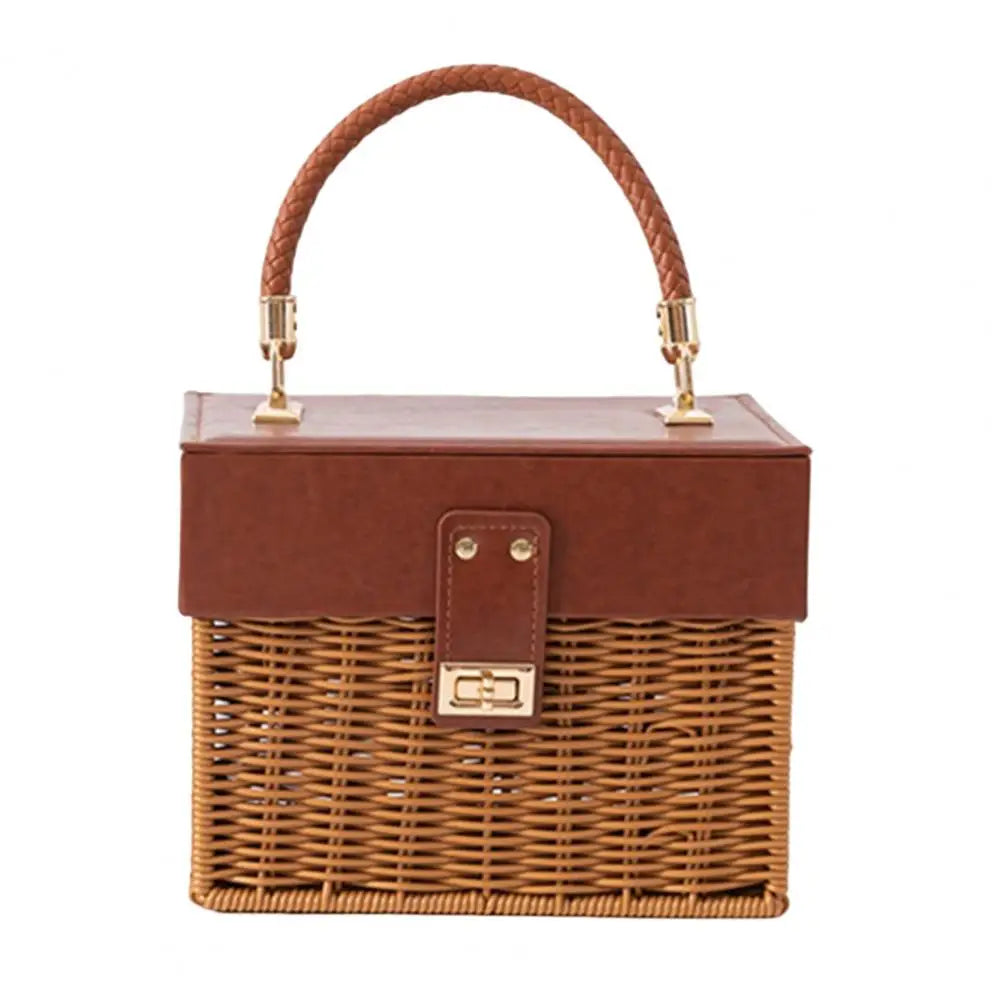 Borsa a Tracolla in Rattan Nera per Donna – Stile Casual Estivo, Fatto a Mano, Forma Box, Perfetta per Viaggi e Spiaggia