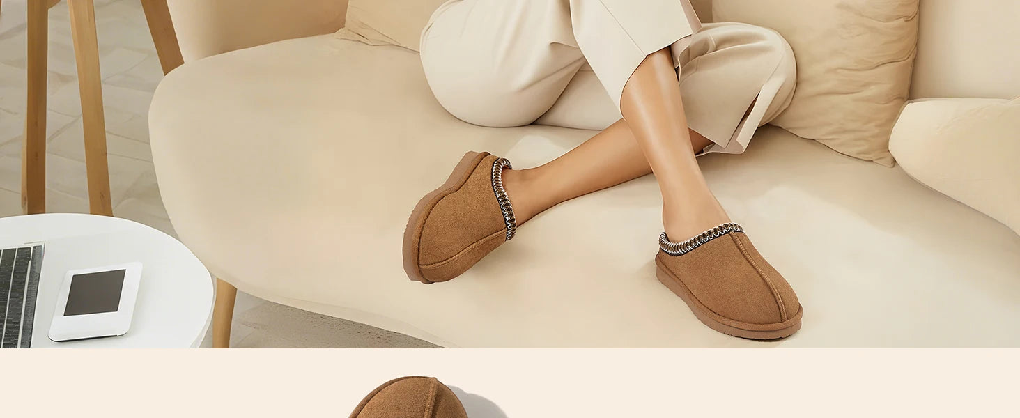 Slippers fuzzy donna 2025 in vera pelle scamosciata con memory foam – pantofole casa / outdoor antiscivolo inverno