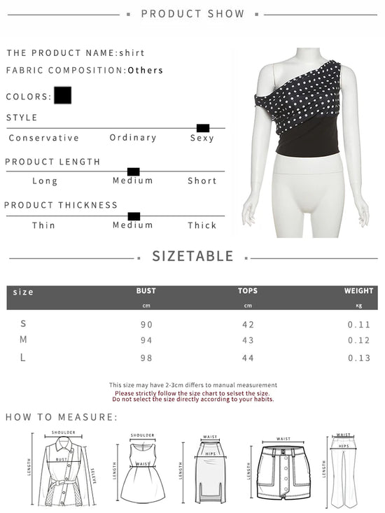 Weird Puss Polka Dots Print T-Shirts Women Summer Trend Skew Collar Off Shoulder Backless Street Fashion Trend Ruched Crop Tops