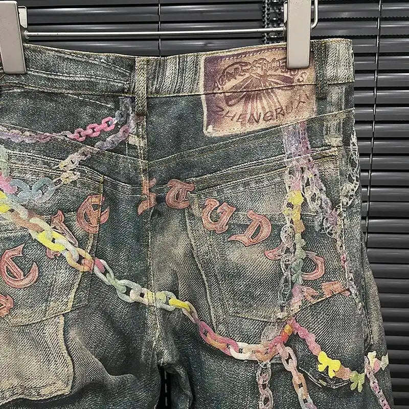 Jeans Donna Vita Alta con Stampa Catena – Denim Fashion Streetwear