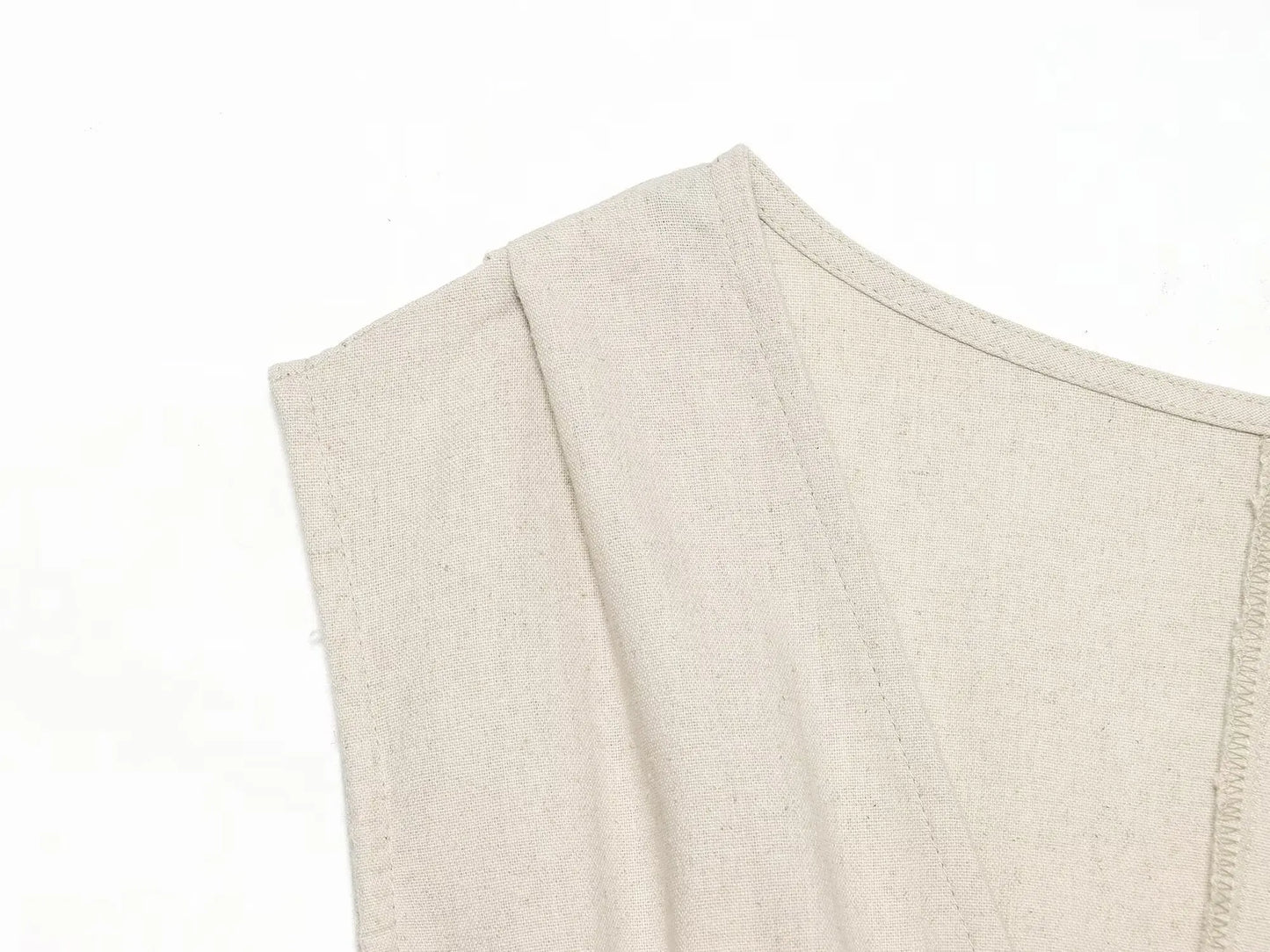 Abito Donna in Lino e Cotone – Vestito Beige Estivo con Scollo a V