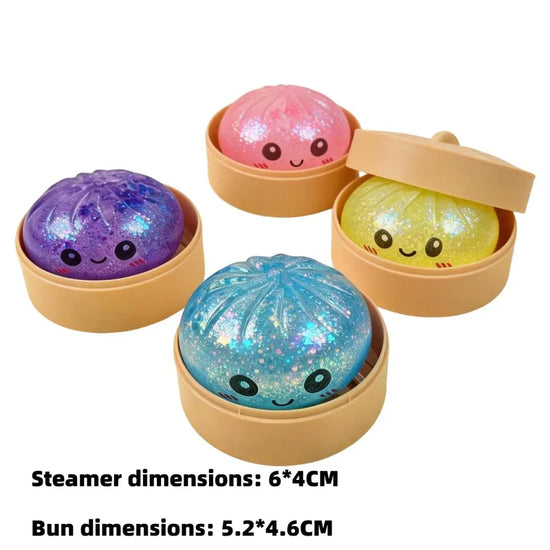 Glitter Dumpling Squishy Bao Antistress Morbido con Perline