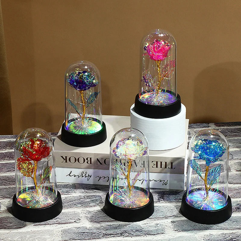 Rosa Eterna in Vetro con Luce – Fiore Romantico Regalo San Valentino