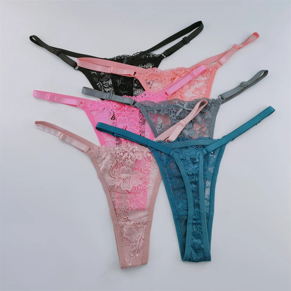 Set 3 Perizomi in Pizzo Trasparente Donna– Sexy Regolabile