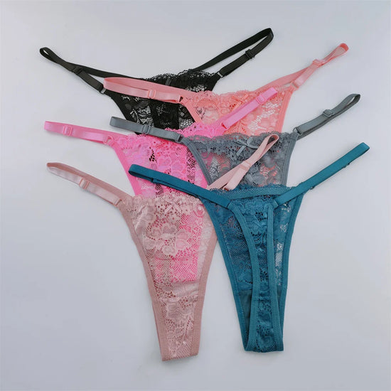 Set 3 Perizomi in Pizzo Trasparente Donna– Sexy Regolabile