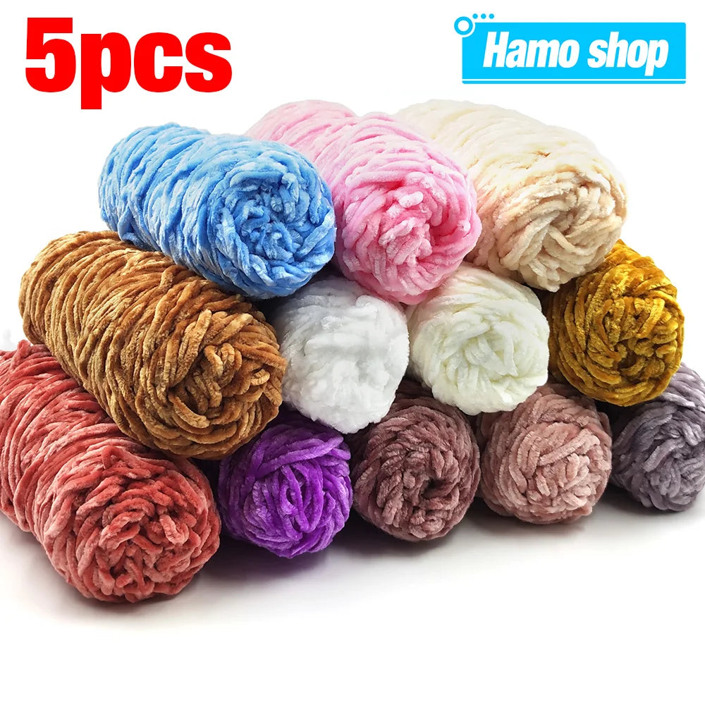 Set 5 rotoli filato ciniglia velluto 100 g – filo morbido e caldo per coperta, maglione, cuscini, DIY