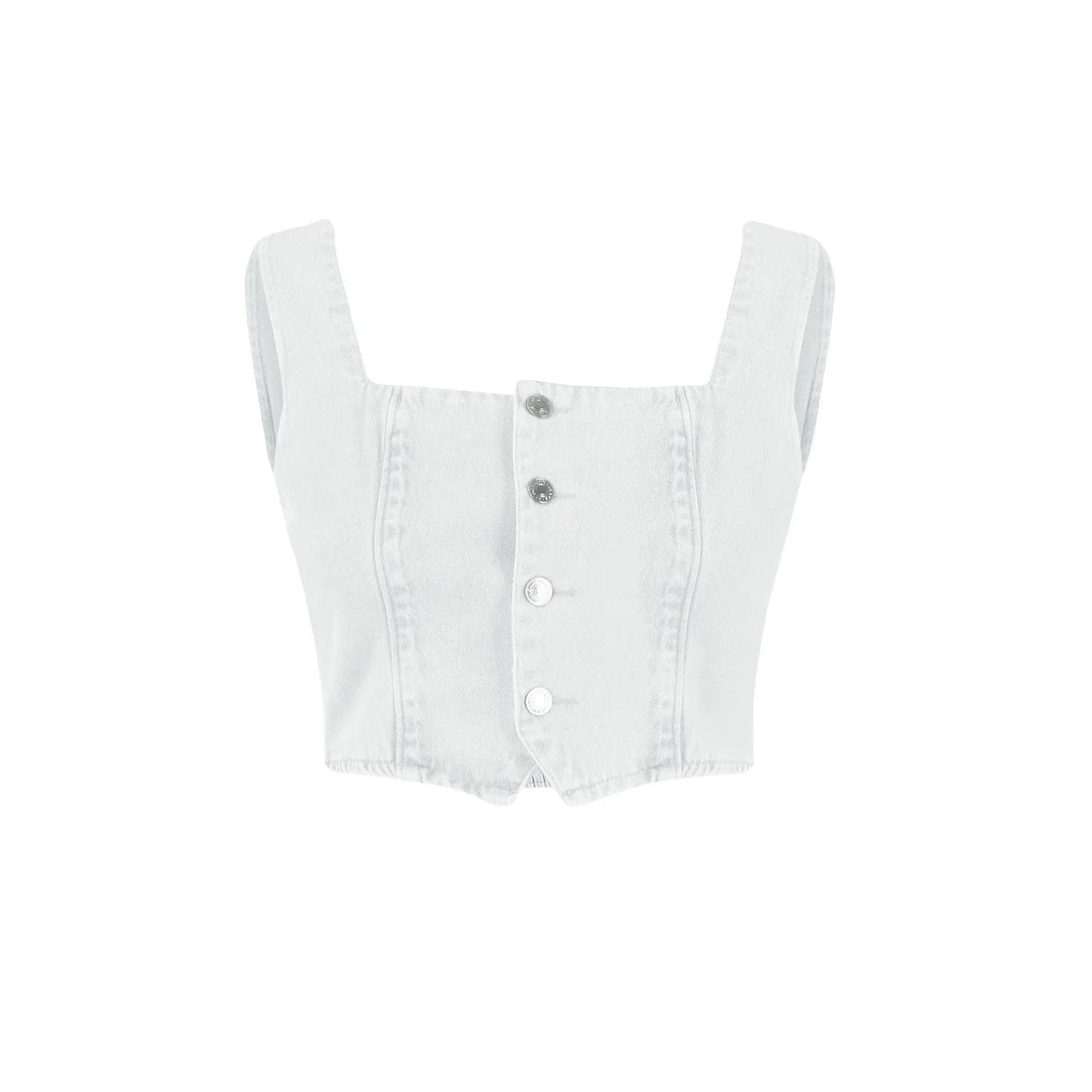 Top Denim Donna Aderente – Crop Top Scollo Quadrato