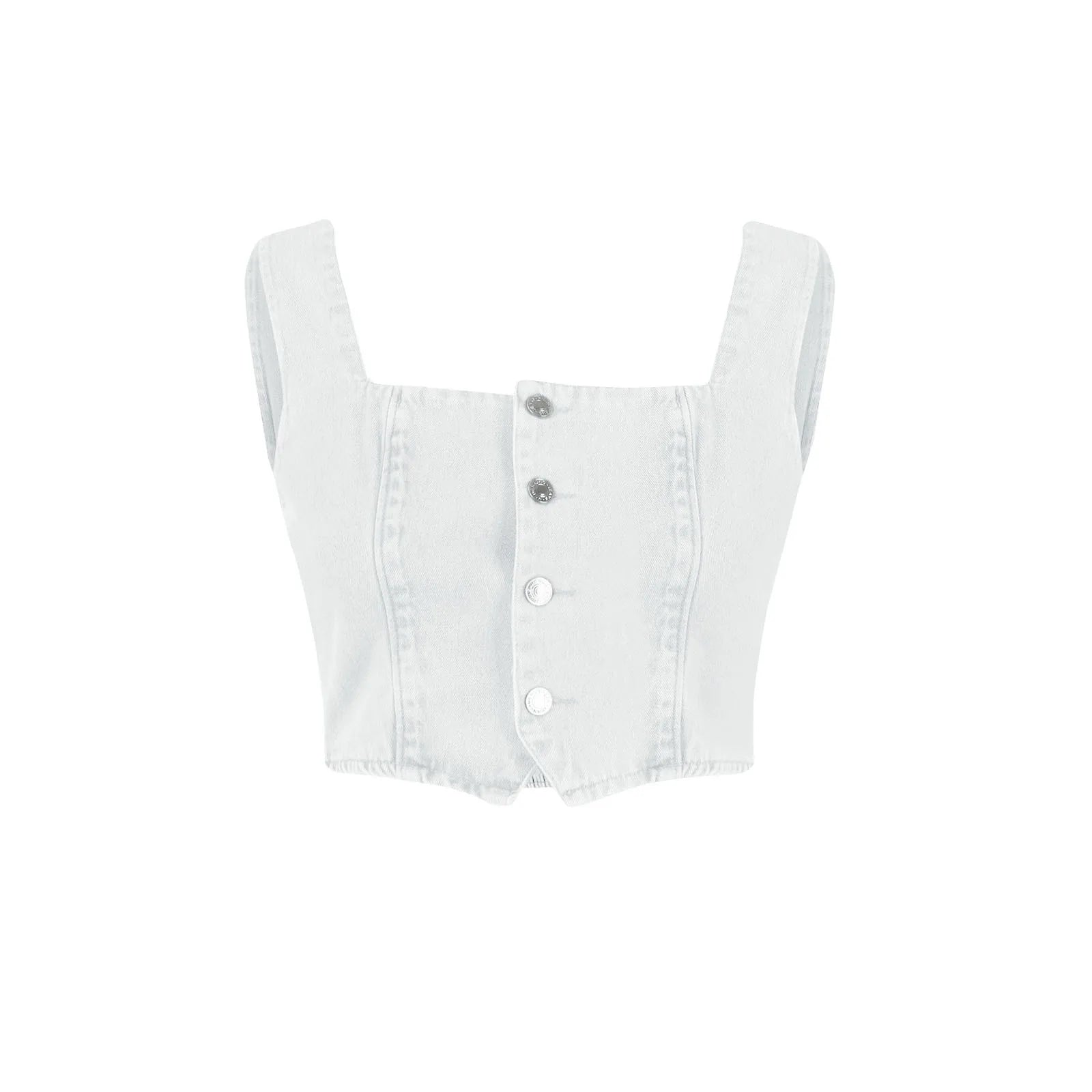 Top Denim Donna Aderente – Crop Top Scollo Quadrato