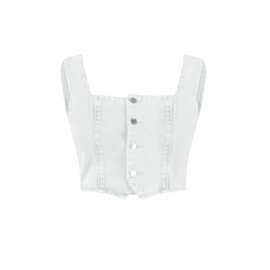 Top Denim Donna Aderente – Crop Top Scollo Quadrato