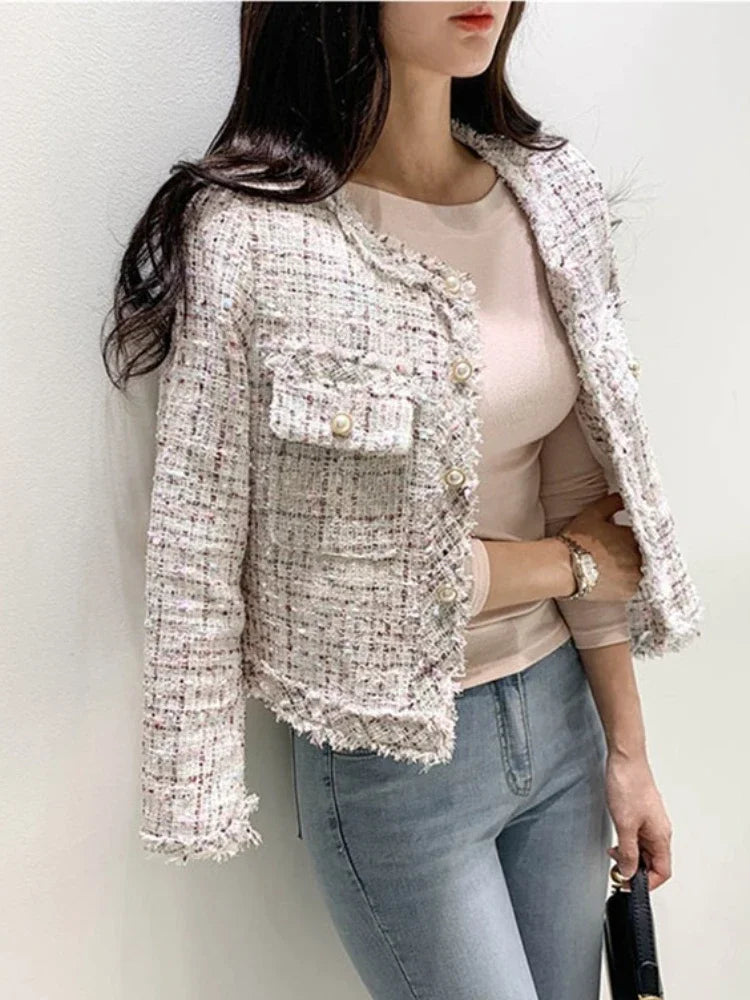 Cardigan Corto Donna Stile Coreano con Collo Tondo e Design Aperto – Giacca Imbottito