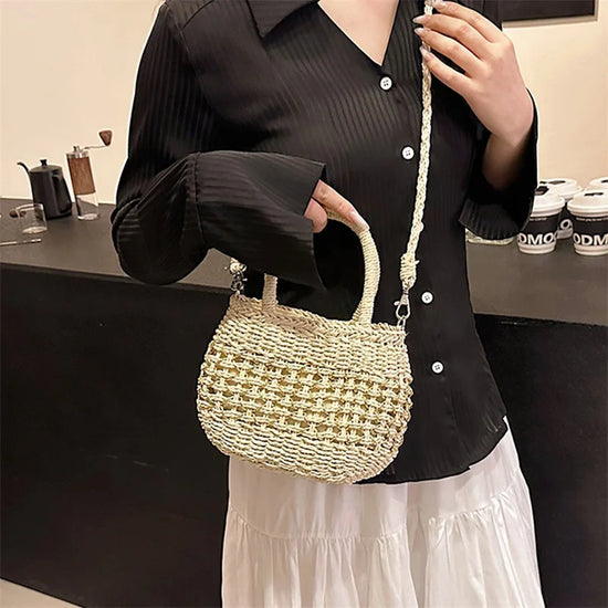 Borsa Piccola a Tracolla Donna in Paglia Intrecciata - Leggera e Trendy