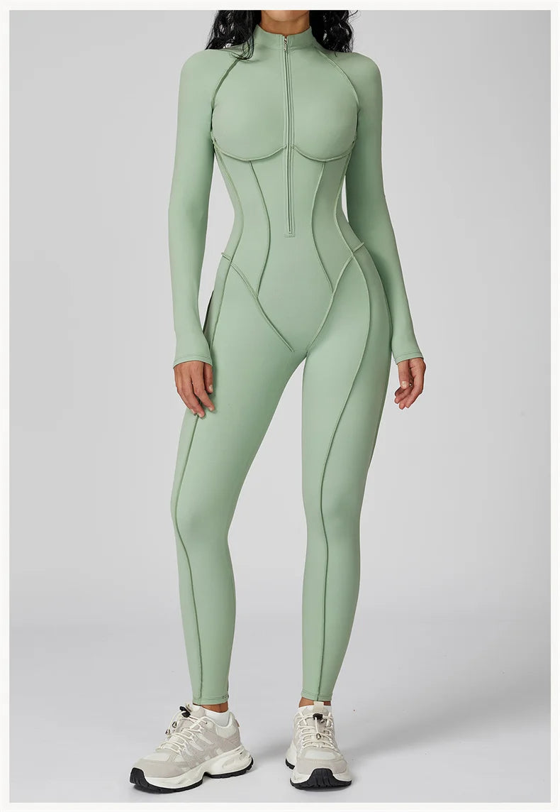 Tuta Sportiva Donna Intera con Zip – Body Fitness per Palestra e Yoga