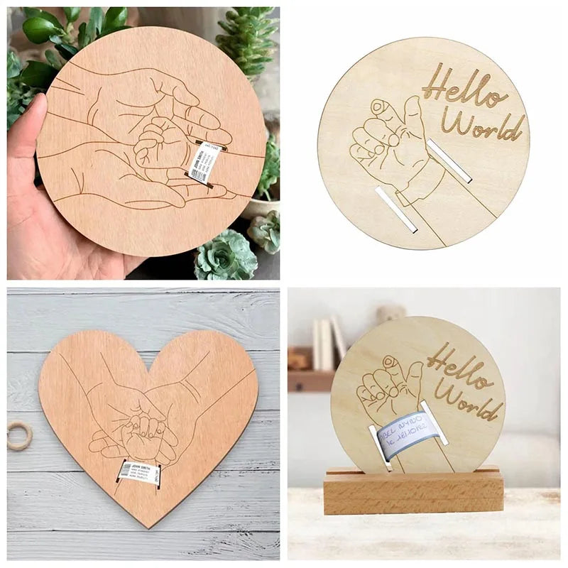 Porta Braccialetto Nascita Neonato – Targhetta Hello World in Legno