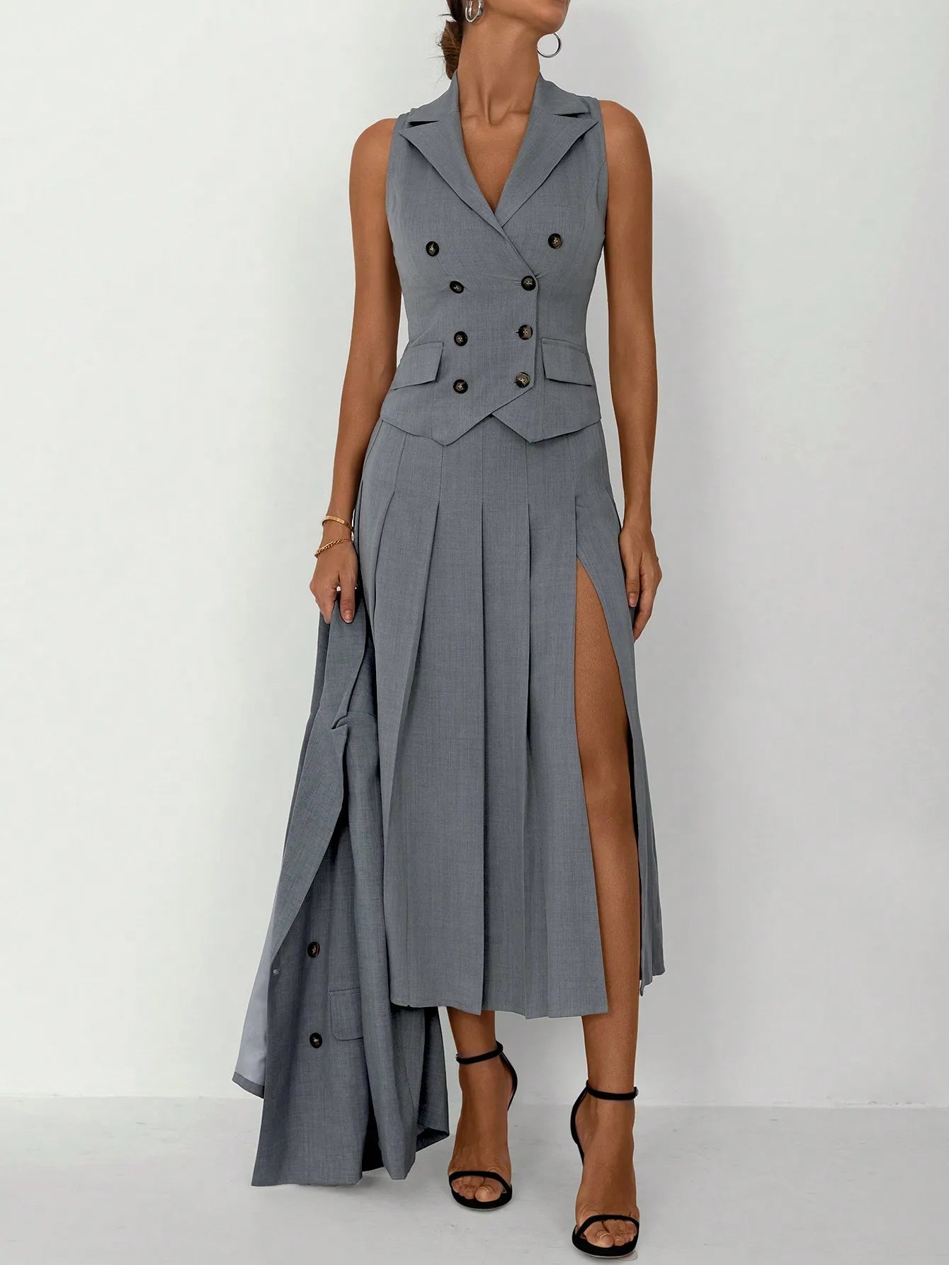 Completo Donna Elegante 3 Pezzi Blazer Gilet e Gonna – Set Business Ufficio Chic