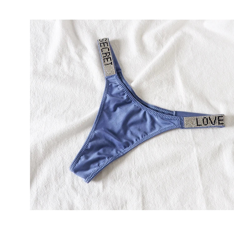 Perizoma sportivo donna con strass e scritta sexy – Intimo G-string vita alta in microfibra elasticizzata
