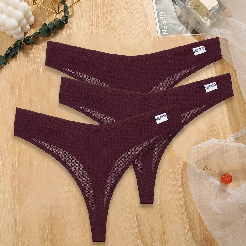 Set 3 pezzi perizomi donna G-string in cotone waffle a vita bassa – underwear sexy comfort quotidiano