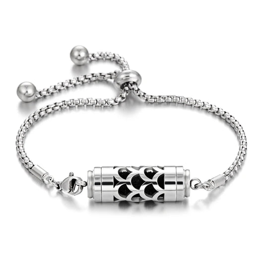 Bracciale diffusore aromaterapia argento in acciaio inox – Ciondolo profumato regolabile per oli essenziali