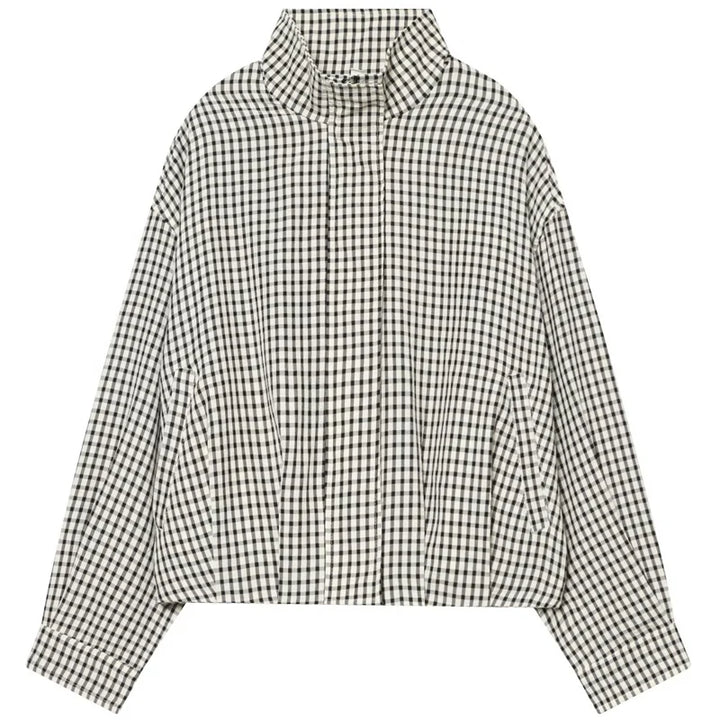 Bomber donna a quadri corto oversize con zip
