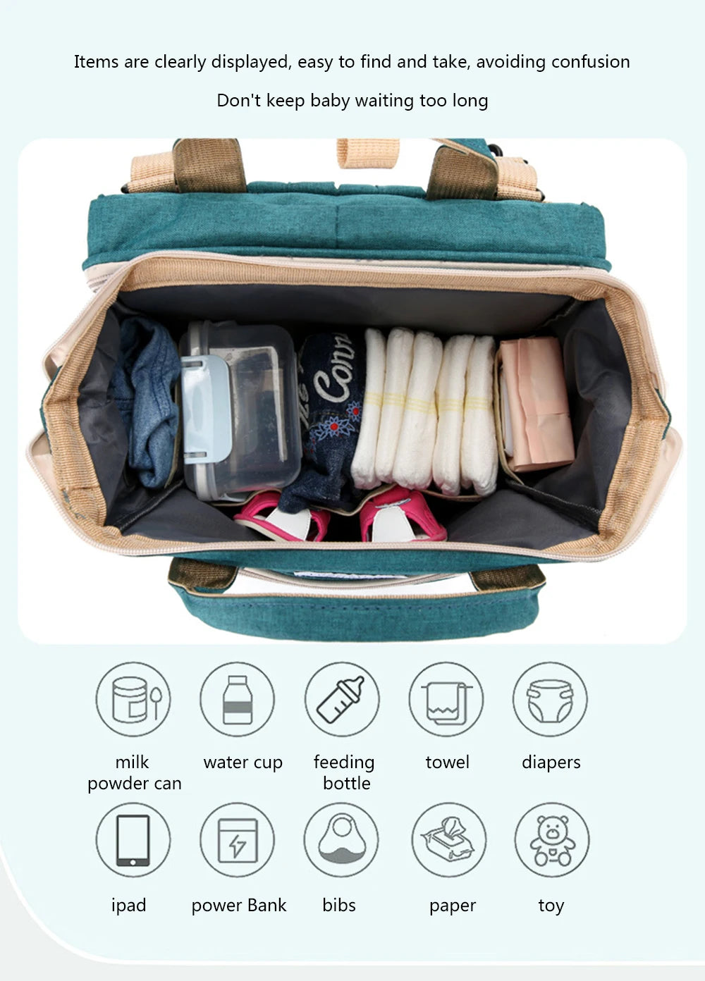 Zaino Fasciatoio Pieghevole 3 in 1 con Lettino Portatile – Borsa Mamma da Viaggio Leggera e Capiente