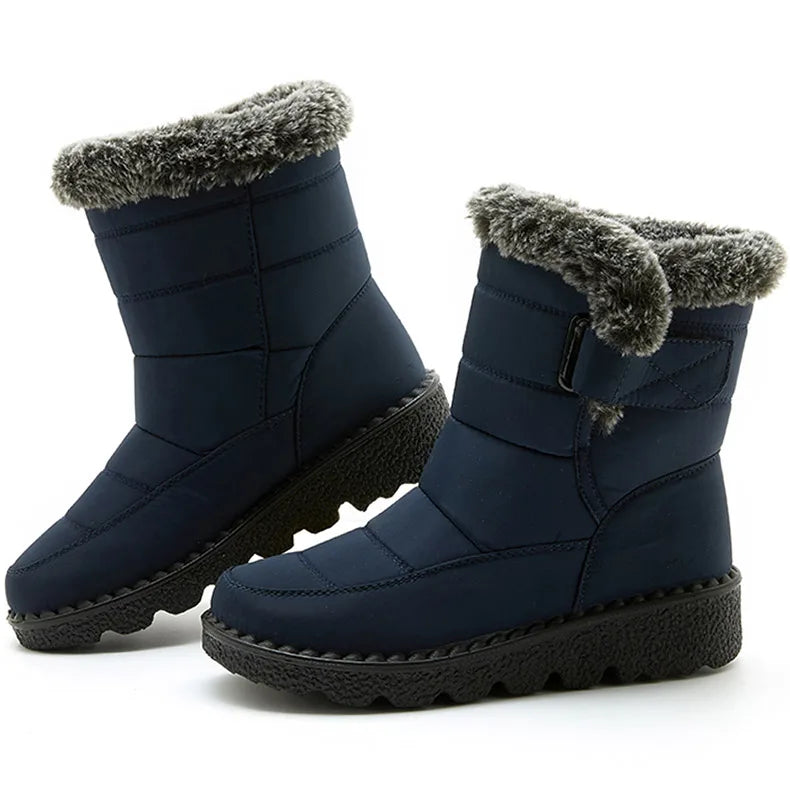 Stivali Invernali Donna – Ankle Boots Impermeabili con Pelliccia, Antiscivolo e Tacco Basso
