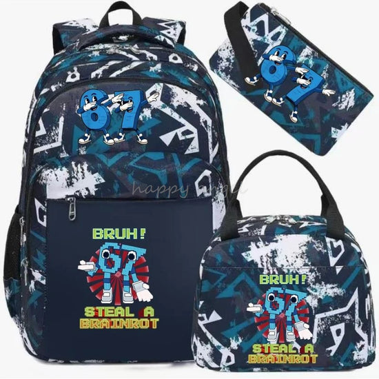67 Six Seven Print 3Pcs/set Camouflage Backpack With Lunch Bag Steal A BrainRot Boy Student Teens Rucksack Girl Casual SchoolBag